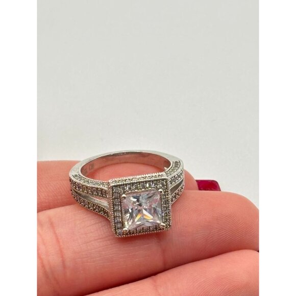925 Sterling Silver Princess Cut Ring Size 6.5 - Picture 5 of 10